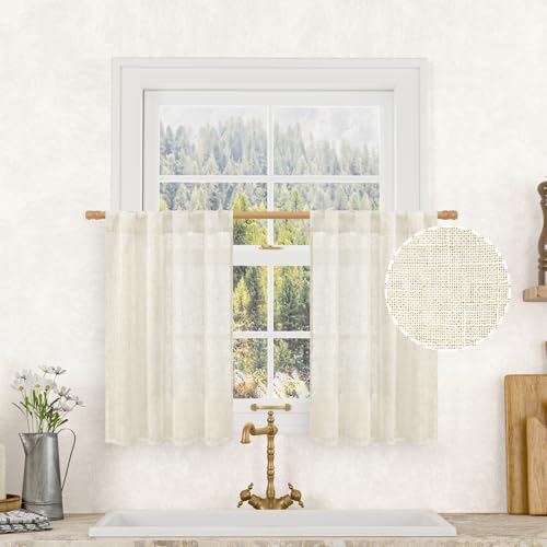 LAMIT Short Linen Curtains 36 Inch Length for Half Window, 25 x 36 Inch - color: Natural, size: 25"W x 36"L (Pack of 2)