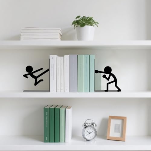 Metal Bookends Martial Arts People Book Ends for Shelves - color: Black - 1 Pair Martial Arts People