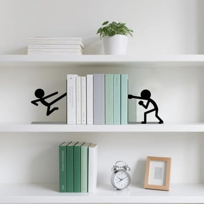 Metal Bookends Martial Arts People Book Ends for Shelves - color: Black - 1 Pair Martial Arts People