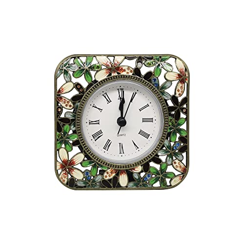 Decorative Mini Table Clock, Vintage Metal Silent Analog Quartz Battery Operated Table Top Clock for Living Room Decor Shelf - color: Colorful Flowers