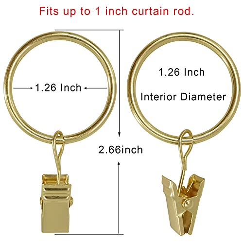 LLPJS Curtain Rings with Clips, 1.26 inch ID, 100 Pack, Gold - color: Gold, size: 1.26" I D Set of 100