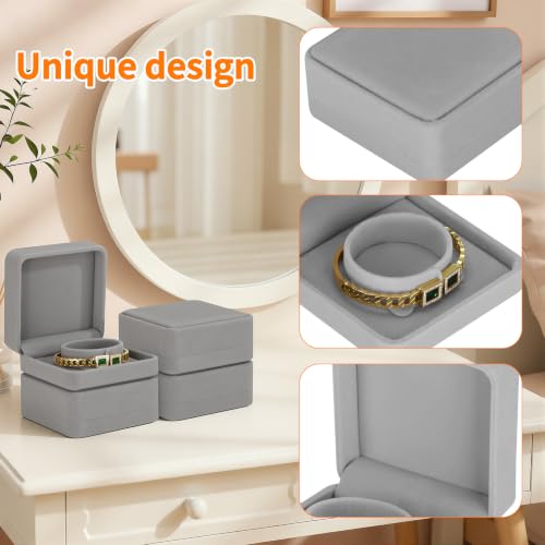KUKUVR 4 Pcs Velvet Bracelet Gift Box, Jewelry Storage Holder Case for Bangle Anklet beaded bracelet Birthday Anniversary, Gift for Women (Grey) - color: Grey