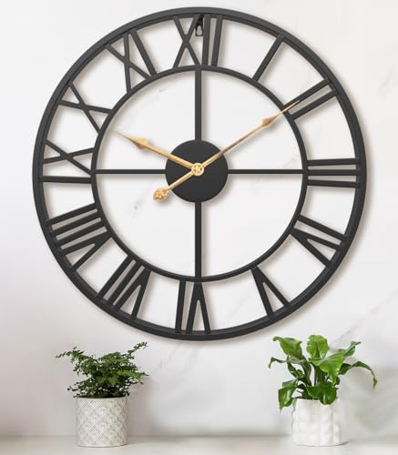 Pytha Sight 20 Inch Metal Roman Numerals Large Wall Clocks for Living Room - color: Black Roman, size: 20 Inch