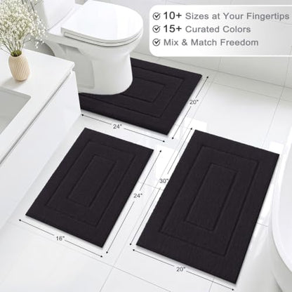 Buganda Microfiber Bathroom Rugs 24x16, Soft Shaggy Absorbent Bath Rugs - color: Black, size: 24" X 16"