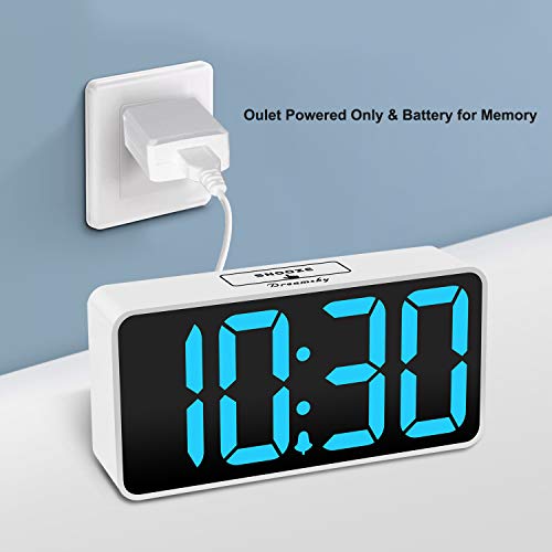 DreamSky Small Digital Alarm Clock for Bedroom with Large Big Numbers - color: White Case Blue Digits
