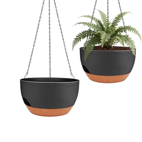 Self Watering Hanging Planters 2 Pack, 10 Inch Hanging Basket for Plants - color: Black, size: 10 inch