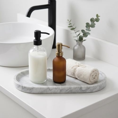 YKAJO Carrara White Gray Oval Marble Tray, 11.8x5.9 Perfume Organizer Dish - color: Carrara White Gray, size: 11.8" x 5.9" x 0.6"