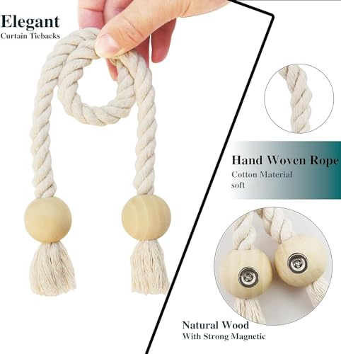Magnetic Curtain Tiebacks Decorative Tie Back Drapes Holdbacks Nieffeiy - color: Beige