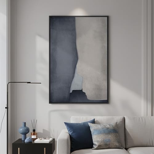 Large Framed Blue Gray Modern Abstract Wall Art, 1 Piece 24x36 In - color: Blue and Grey