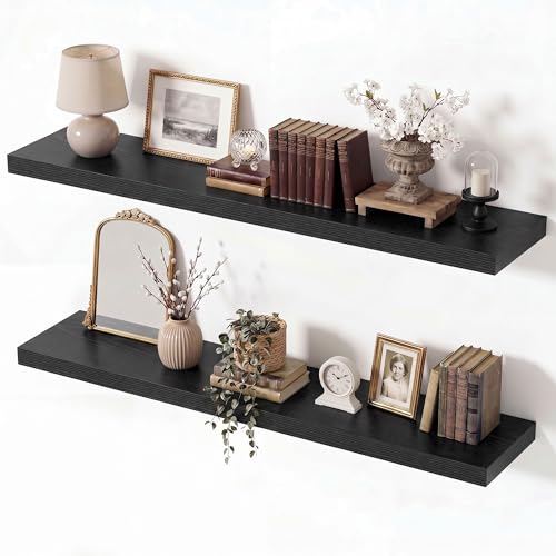Vivelove Black Floating Shelves 36 x 8 Inch, 8 Inch Deep Shelf, Set of 2 - color: Black, size: 36"Wx8"Dx1.4"H