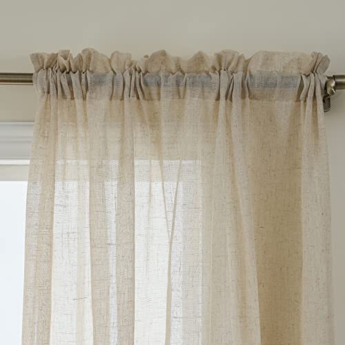 Demetex Beige Linen Sheer Curtains 63 inch Length Natrual Linen Semi Curtains Window Curtain Panels for Bedroom Lving Room Patio Windows, Set of 2, 54 x 63 inches Long, Beige - color: Linen, size: 54"W x 63"L (Pack of 2)