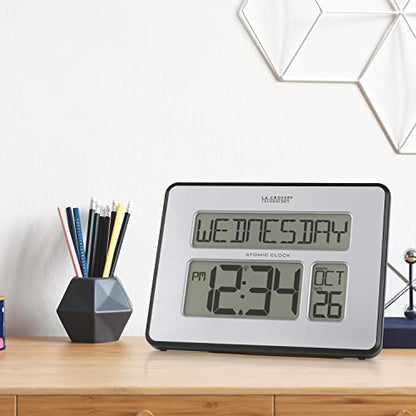 La Crosse Technology 513-1419BLv4-INT Backlight Atomic Full Calendar Clock with Extra Large Digits - size: 9.84"L x 1.14"W x 7.48"H