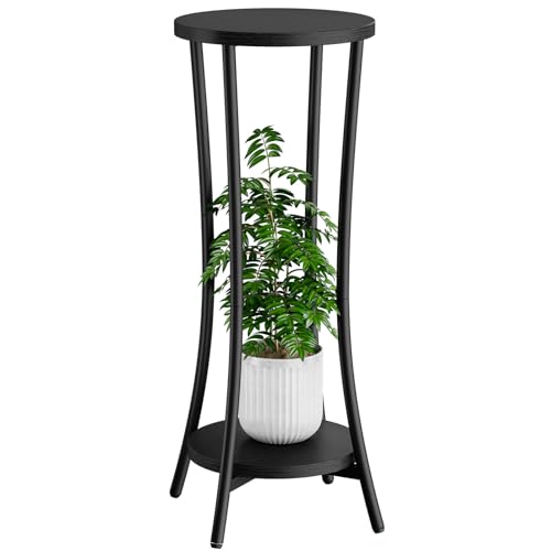 IBUYKE 30 Inch Tall Plant Stand Indoor, 2 Tier Flower Stand, Black TMJ074B - color: Black-Round