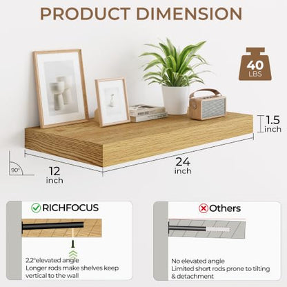 RICHFOCUS 24" Bathroom Floating Shelves for Wall 2Pack|Oak - color: Oak, size: 24"L x 11.6"D, Set of 2