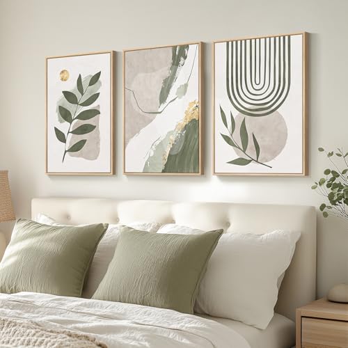 Large Framed Boho Sage Green Abstract Wall Art for Living Room, 16x24 Inch - color: Green Gold, size: 24" H x 16" W x 3Pcs