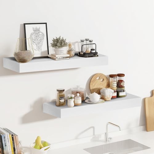 Solid Wood Floating Shelves, 17 Inch Wall Shelves, Set of 2, White - color: White, size: 17x8x1.6
