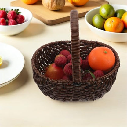 Healifty Vintage Picnic Basket Hand Woven Brown 9.82 X 9.63 X 7.47 in