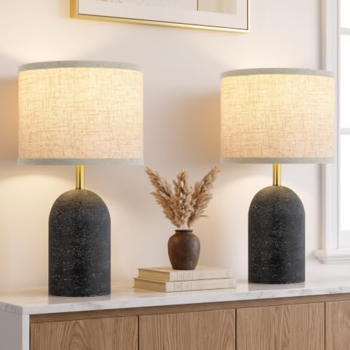 GyroVu Table Lamps Set of 2, Resin Bedside Lamps for Living Room Bedroom - color: Matte Black