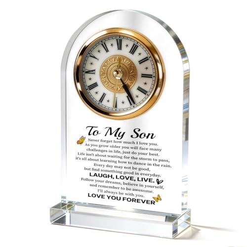 WKYAER Clear Acrylic Clock for Son, Gift for Son from Mom Dad, Inspirational Desk Clock Decor, Birthday Graduation, Bedroom Office Bookshelf Desktop Decor 4.3 x 7.8 in - color: Son