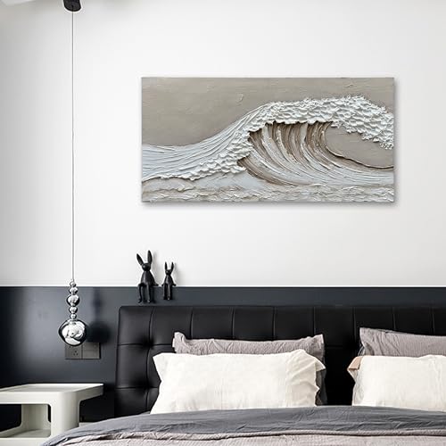 NANKAI Art Hand-Painted 24x48 inch White Wave Art Painting Modern Abstract Oil Painting Home Wall Decoration Art - color: Nkhb327