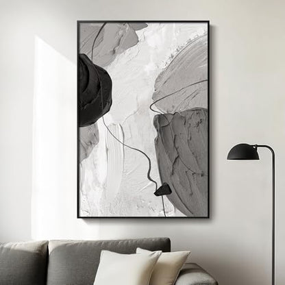 Large Framed Black and White Gray Modern Abstract Wall Art, 1 Piece 24x36 - color: Black Grey White