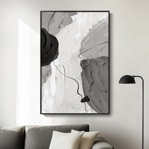 Large Framed Black and White Gray Modern Abstract Wall Art, 1 Piece 24x36 - color: Black Grey White