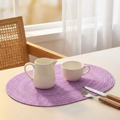 Placemats Set of 6, Woven Oval Braided Dining Table Mats(Lavender Purple) - color: Solid Purple, size: 6 pcs