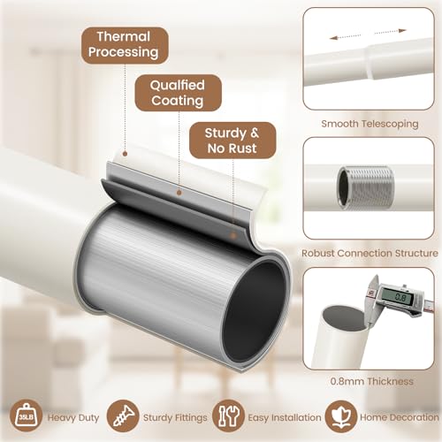 1" Farmhouse Heavy Duty Curtain Rods for Windows,Adjust 72-150",White - color: Antique White, size: 72-150 Inch & 1 Pack