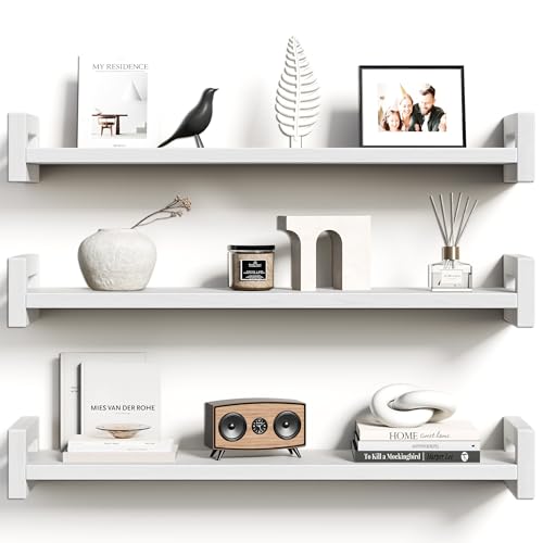 Solid Wood Floating Shelf, 23.6" Wall Shelf for Room, White, 3 Pack - color: White, size: 23.6 inch