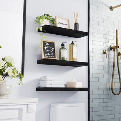 BAYKA Black Floating Shelves 15.7in, Set of 3, Wall Mount Rustic Wood Shelf - color: A. Black - Universal Classic Style, size: 15.7inches
