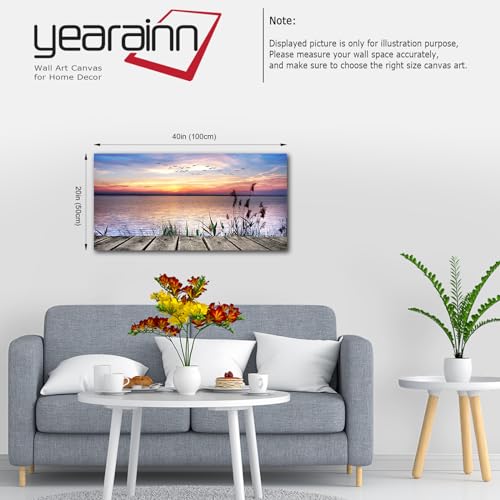 Large Lake Dock Sunset Wall Art, Flying Birds Beach Landscape, 20" x 40" - color: Sunset Lake, size: 40"L x 20"W