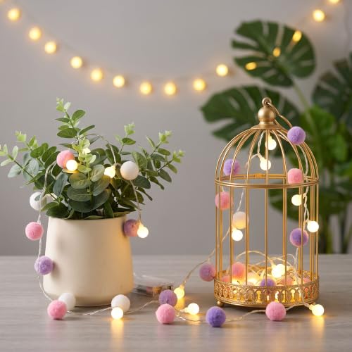 9.84FT Pom Poms Fairy Lights 30 LED Battery & USB Operated String Lights - color: Purple, size: 9.84 FT