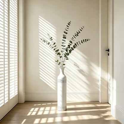 Hosley 24 Inch High White wash Metal Bottle Floor Vase. Ideal for Country Farmhouse Setting, Wedding Gift Special Occasion Home Office Dried Floral Arrangements - color: White
