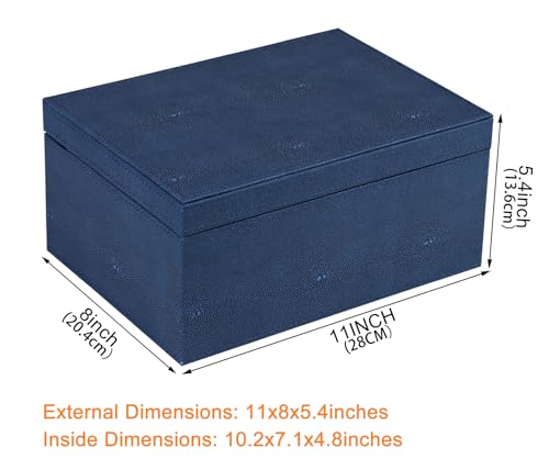 HofferRuffer Faux Leather Decorative Box, Large Wooden Structure Keepsake Box Accessory Organizer Jewelry Organizer with Hinged Lid, Storage Container for Home or Office (NavyBlue Shagreen) - color: NavyBlue Shagreen
