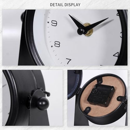 Vintage Mirror Table Clock on Stand, Black, Analog