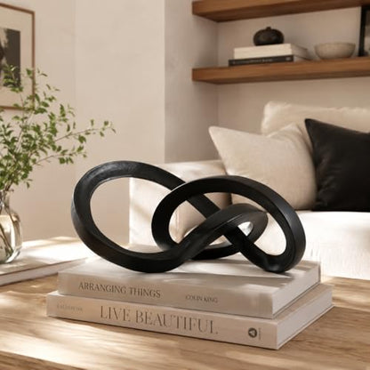 Modern Abstract Aluminum Tabletop Sculpture Décor, Black Metal Decorative Accent for Coffee Table, Bookshelf, Console Table, Living Room, Office & Home Décor