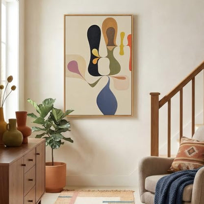 Framed Boho Abstract Mid Century Modern Wall Art for Living Room, 24x36 In - color: Multi Neutral, size: 36"L x 24"W