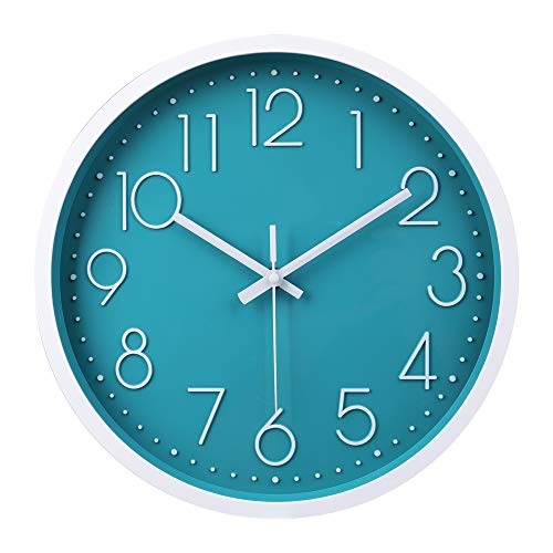 jomparis 12 Inch Silent Non-Ticking Battery Operated Round Turquoise Wall Clock Easy to Read for Pool/Home/Office/School/Kitchen/Bedroom/Living Room Teal Clocks - color: 1 Pack - Teal, size: 12 Inch