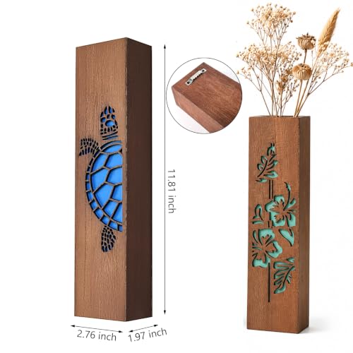 4 Sets Wood Wall Vase Planter for Home Decor Living Room Bedroom Bathroom Wooden Hanging Planters Vases Wall-Mounted Rustic Farmhouse Decorative Holders Mount - Brown - 11.81in