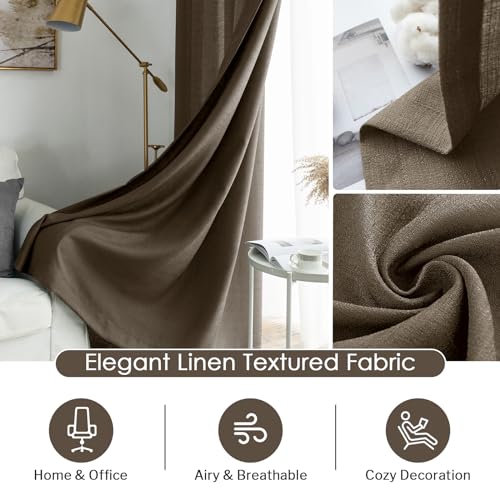 Melodieux Brown Semi Sheer Curtains 63 Inch Length for Living Room, Linen Rustic Bedroom Privacy Window Grommet Sheer Drapes, 52 by 63 Inch, 2 Panels - color: Brown, size: 52"W x 63"L (Pack of 2)