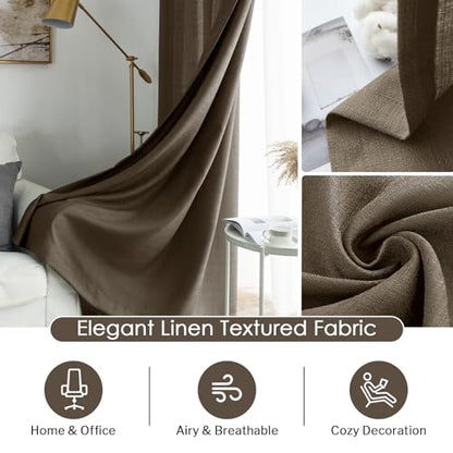 Melodieux Brown Semi Sheer Curtains 63 Inch Length for Living Room, Linen Rustic Bedroom Privacy Window Grommet Sheer Drapes, 52 by 63 Inch, 2 Panels - color: Brown, size: 52"W x 63"L (Pack of 2)