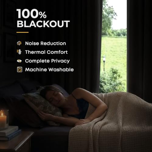 INOVADAY White 100% Blackout Curtains for Bedroom 84 Inch Long - color: Beige White, size: 50"W x 84"L (Pack of 2)