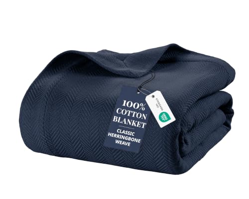 LANE LINEN Soft Blanket Queen, 350 GSM 100% Cotton Medium Weight - color: 06: Navy, size: Queen