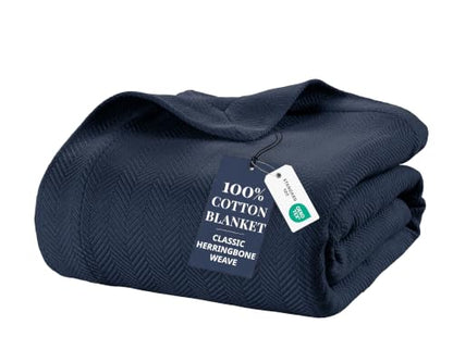 LANE LINEN 100% Cotton Blanket Twin, 350 GSM Soft and Warm - color: 06: Navy, size: Twin
