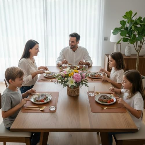 SHACOS Faux Leather Placemats Set of 8 Place Mats Table Mats, Brown Blue - color: Brown and Blue