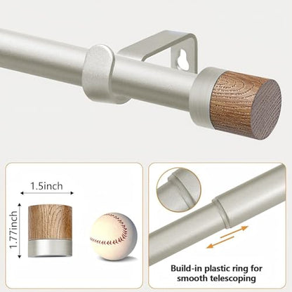 1 Pack Boho Rustic Adjustable Wood Curtain Rod 32-88 Inch, Nickel - color: Nickel, size: 32"-88"|1 PACK