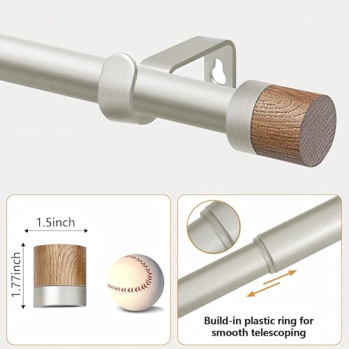 1 Pack Boho Rustic Adjustable Wood Curtain Rod 32-45 Inch, Nickel - color: Nickel, size: 32"-45"|1 PACK