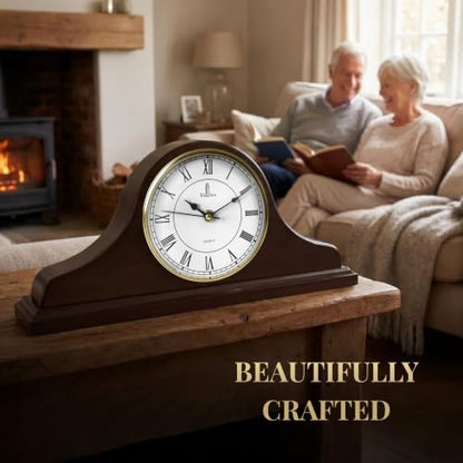 Mantel Clock for Fireplace, Solid Wood Silent Non-Chiming Mantle Clock - color: Dark Brown