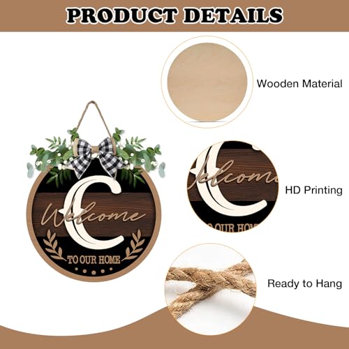 Monogram Letter C Front Door Sign, Welcome to Our Home Family Last - color: C