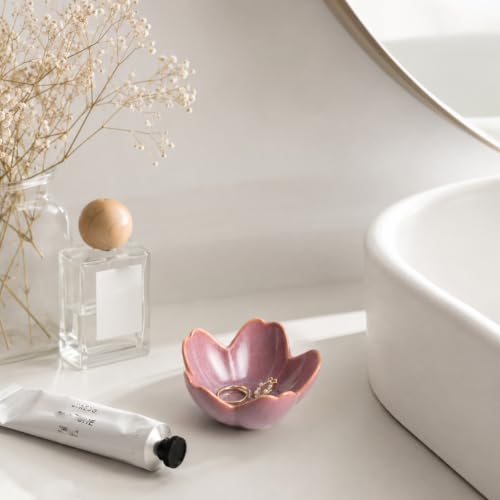 Floral Ceramic Jewelry Tray, 3.5" Ring Holder Trinket Bowl - color: purple